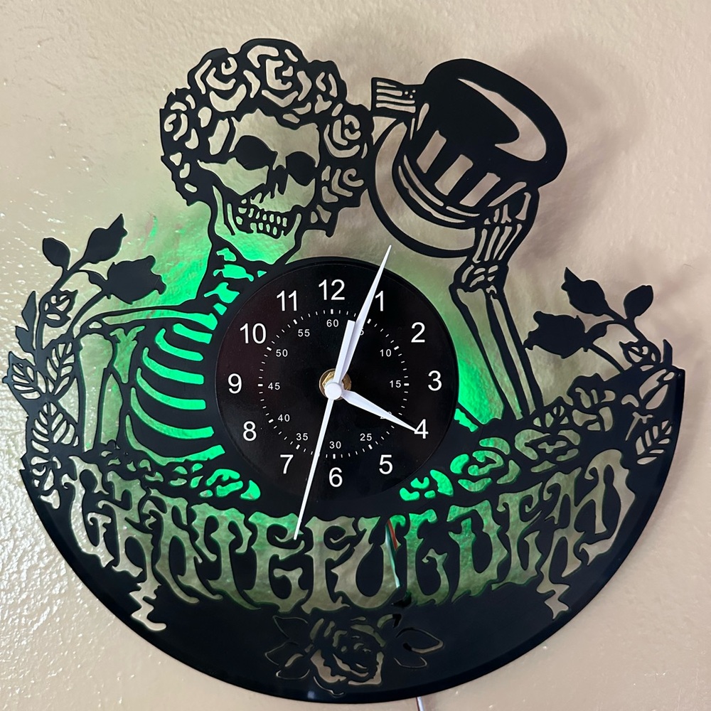 Grateful Dead Inspired Black Bertha Skeleton Wall Clock - LED Accent - Picture 8 of 13